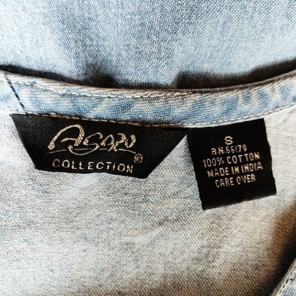 Vintage 1990s Celestial Heart Jumper Dress Chambray Applique Folk Art Grunge 8 - Picture 12 of 13